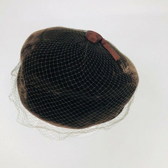 Vintage Womens Pillbox Hat Veil Netting Chocolate - Picture 2 of 9